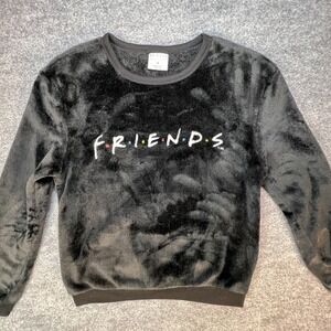 Friends The Television Series Black Plush Fuzzy Sweatshirt Fleece Size M 90s VTG